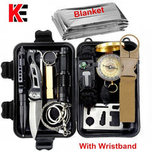 Charger l'image dans la galerie, Survival kit set military outdoor travel mini camping tools aid kit emergency multifunct survive Wristband whistle blanket knife