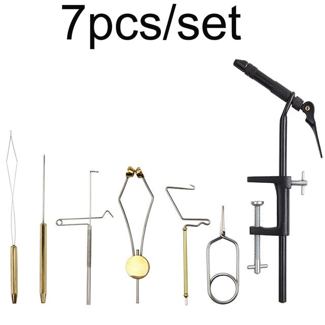 Steel Fly Tying Vise with C-Clamp Brass rotary whin finisher bobbin thread holder set for fly fishing hook tying tools