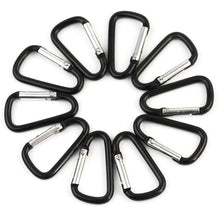 Charger l&#39;image dans la galerie, 10pcs Black Aluminum Alloy D Carabiner Outdoor Spring Snap Clip Hooks Keychain Climbing Camping Hiking Quickdraws
