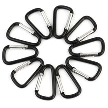 Charger l&#39;image dans la galerie, 10pcs Black Aluminum Alloy D Carabiner Outdoor Spring Snap Clip Hooks Keychain Climbing Camping Hiking Quickdraws
