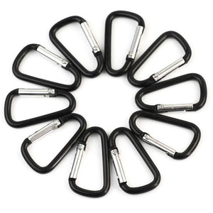 10pcs Black Aluminum Alloy D Carabiner Outdoor Spring Snap Clip Hooks Keychain Climbing Camping Hiking Quickdraws