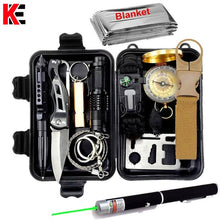Charger l&#39;image dans la galerie, Survival kit set military outdoor travel mini camping tools aid kit emergency multifunct survive Wristband whistle blanket knife
